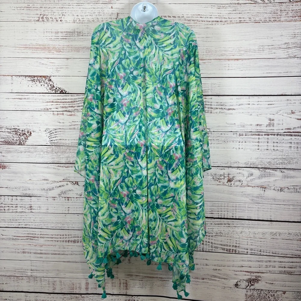 Kim Gravel Beach Green Floral Sheer Coverup